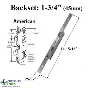 20mm P2000 Active 45/92 Spl Mortise Lock Body, American Version Gearbox